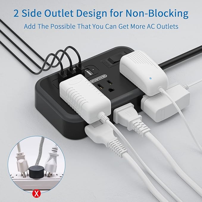 2 Pack Power Strip with 6 Outlets(2 Side) and 4 USB, NTONPOWER Flat Plug Extension Cord 5 Ft, Overload Protection, Wall Mount, Compact Size Charging Station for Office Desk, Nightstand and Travel