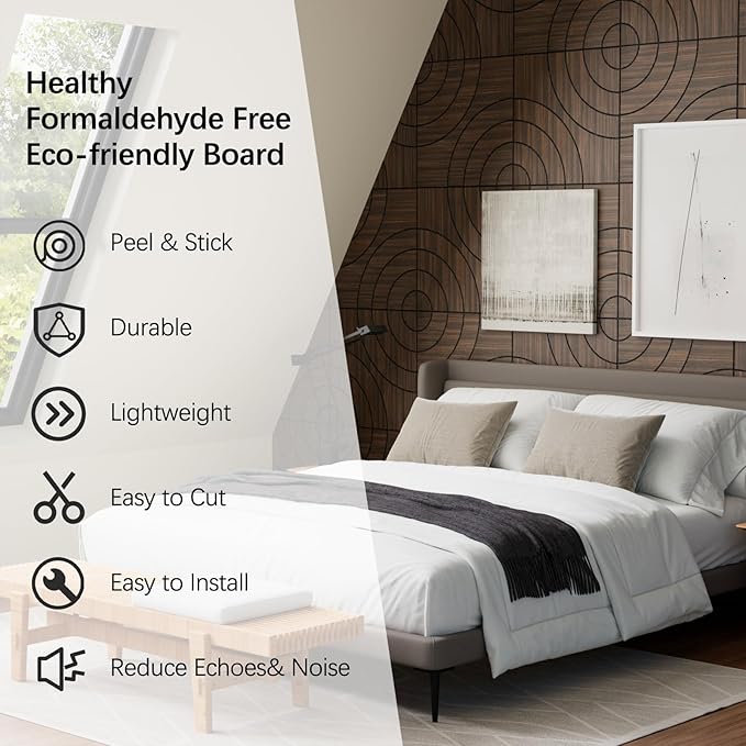 ARMURO 4 Packs Acoustic Wall Panels - Self-Adhesive 3D Wood Slat Wall Panel- Peel and Stick Sound Absorbing Panels for Noise Reducing - Feature Wall Decor for Home & Office