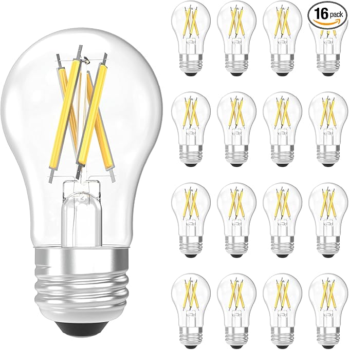Sunco 16 Pack A15 Light Bulb LED, Edison Style Bulb, Dimmable Vintage Filament Lighting, 800 LM, 7W (60W Equivalent), 4000K Cool White, E26 Medium Base, Wet Rated UL