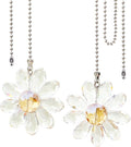 LEFERS Ceiling Fan Pull Chain, 2 Pieces 1.8" Crystal Glass Flower Pendants with 24" Ceiling Fan Chain Extender and Connector (Clear)