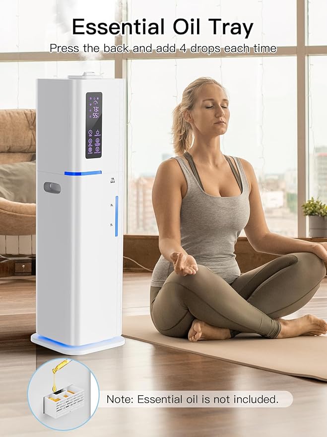Zeova 10L/2.64Gal Humidifiers for Bedroom, Top Fill Quiet Ultrasonic Cool Mist Humidifier Large Room, Covers 550ft², 60H Runtime, 24H Timer, 3 Mist Modes Humidifiers for Home, Office, Plants, White