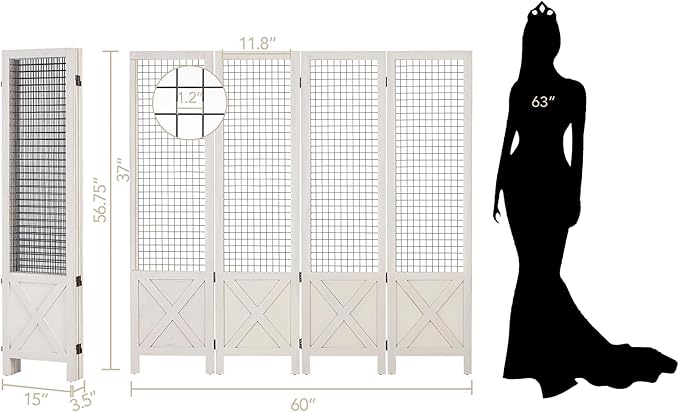 Wnutrees 4 Panel Gridwall Display, Portable Freestanding Display Board for Craft/Art Shows, Retail, Events, Decorative Wood Room Divider Folding Screens, White