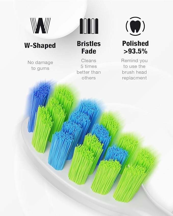 7AM2M Ultrasonic Electric Toothbrush with 6 Brush Heads for Adults&Kids, One Charge for 120 Days, Type-C Charge, 5 Modes, 40000VPM Powered Toothbrush, 2 Minutes Built in Smart Timer (Peacock Green)