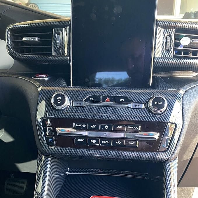 ruihe Carbon Fiber Color Center Dash Radio Audio Control Panel Automatic Climate AC Heater Temperature Control Cover Trim Fit for Ford Explorer 2020 2021 2022 2023