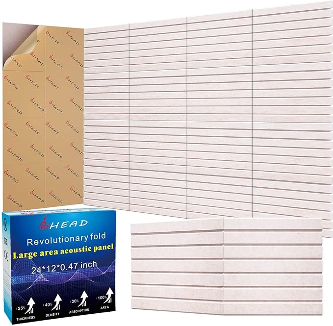 BSHEAD 12 Pack Large Soundproof Wall Panels, 12 x 12 x 0.47 in Sound Proof Foam Panels for Walls, 1.2lb/ft³ High Density, Thicker 0.47in, Acoustic Panels, Sound Dampening Panels Camel