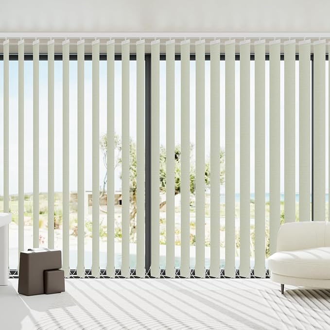 Blindify Motorized Vertical Blinds Compatible with Alexa Google Home, Blackout Sliding Door Shades Smart Vertical Blinds Remote Control Customize, Beige