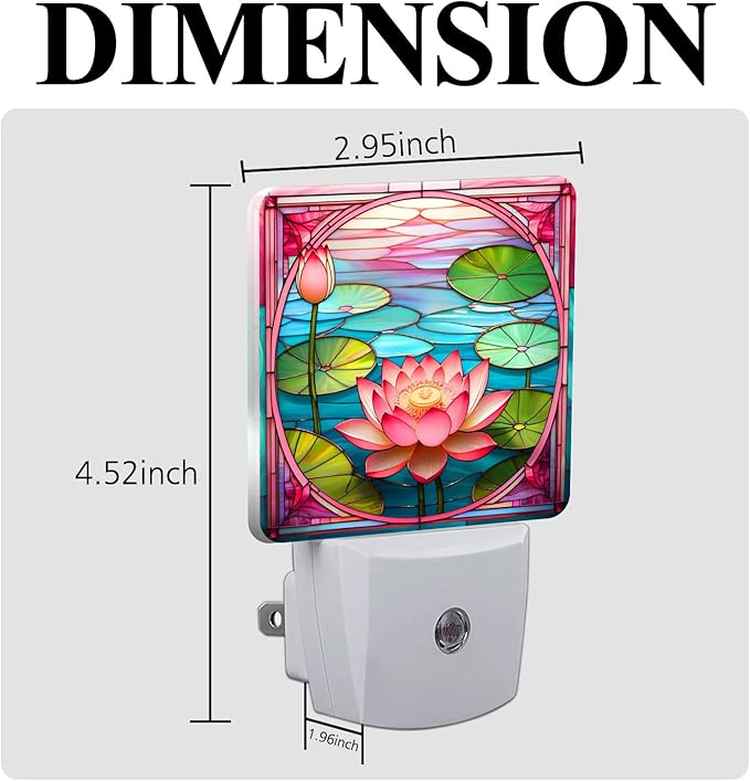 PODMemory Lotus Stained Glass Night Lights Plug into Wall for Room, Lotus Night Light LED for Bedroom