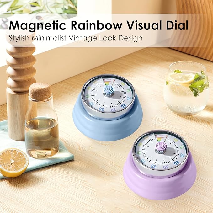 Teeloray Visual Timer for Kids Rainbow Kitchen Timer with Magnetic Base Mechanical Timer 60-Minute Countdown Timer Ringer Alert Time Management Tool for Children and Adults Study Work Cooking, Purple