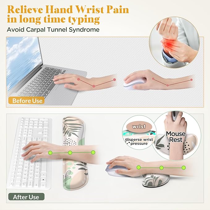 Gimars Enlarge Silky and Superfine Fabric Gel Memory Foam Keyboard Wrist Rest Set, Ergonomic Keyboard Mouse Wrist Support for Typing Pain Relief, Comfort for Office, Gaming, Computer-Morandi Beige