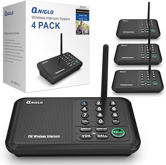 Intercoms Wireless for Home, Home Intercom System Wireless, 5280 Feet Long Range House Intercom System for Business, Two Way Wireless Intercoms for Office, Wireless Room Monitor LD666-4P