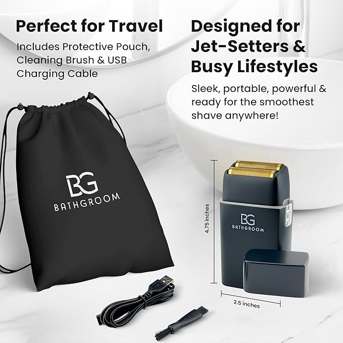 Electric Razor for Men Face with Double Titanium Foils, Professional Barber-Style shavers for Men, USB Rechargeable, Includes Cleaning Brush, Protective Cap & Pouch (Black)