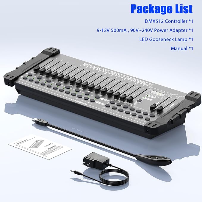 Wiwreenm DJ Controller 384CH Fog DMX-512 DJ Controller Support 30 Banks 8 Scenes 24 fixtures Stage Lighting Console for Program Editing of DJ Lights Show Bar Club Live