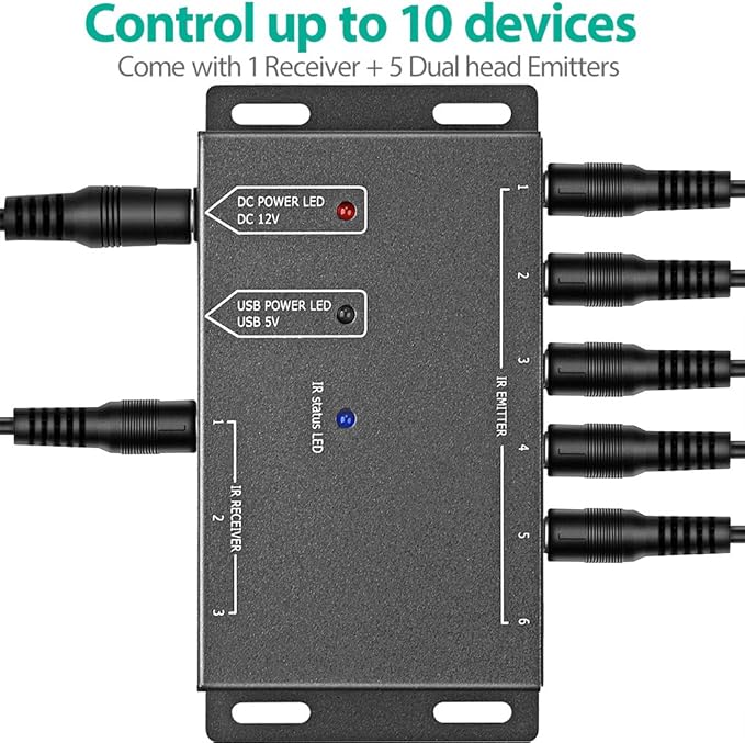 ICESPRING Infrared Repeater System IR Repeater Kit Control Up to 10 Devices Hidden IR System Infrared Remote Control Extender Kit