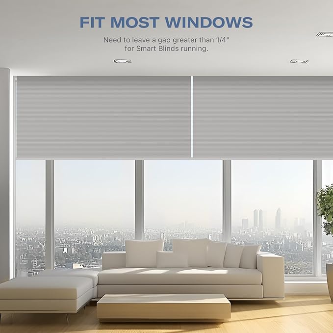 THIRDREALITY ZigBee Smart Blind Gen2, Motorized 100% Blackout Window Shades with Remote, Cordless Honeycomb Blinds, Automatic Height, C2 Rechargeable Batteries Powered, 48" W x 74" H Beige/White