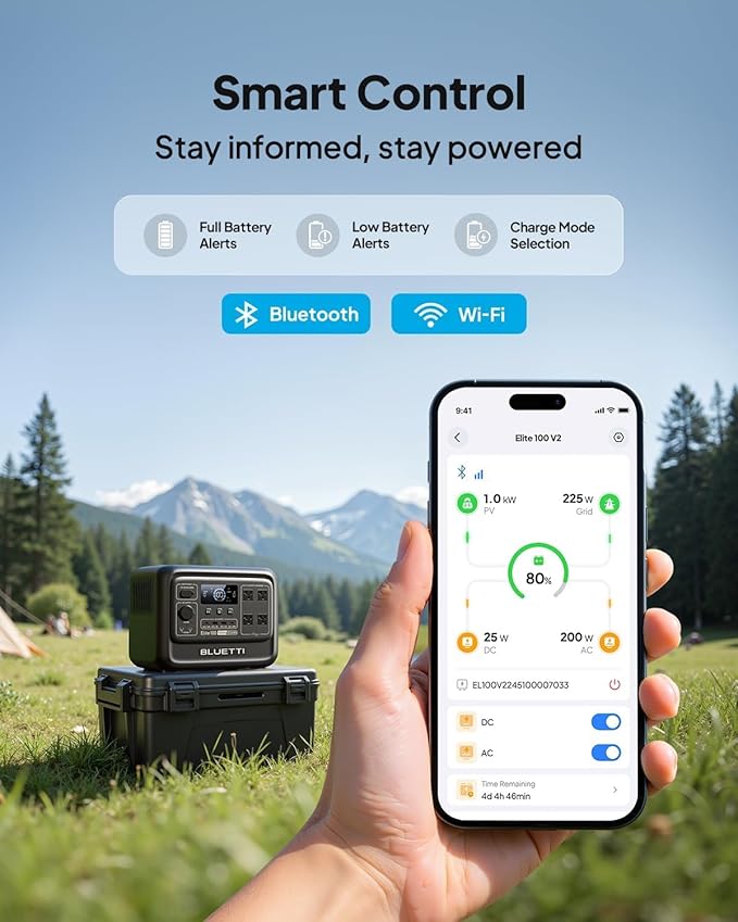 BLUETTI Elite 100 V2 Portable Power Station and Solar Cable, 1024Wh LFP Battery Backup w/ 4 1800W AC Ports (3600W Surge), 35% Smaller, Fast Charge and UPS Solar Generator for Camping, Road Trip