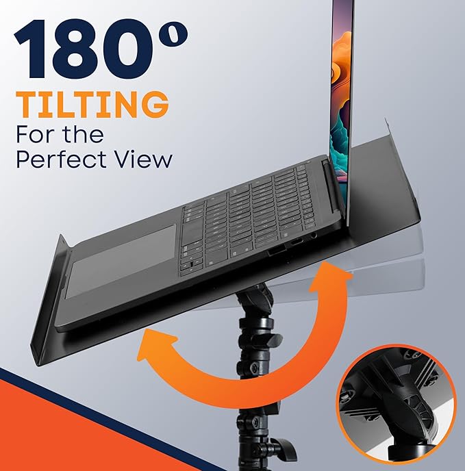 Prozipy Laptop & Projector Tripod Stand Adjustable Height 26 to 51” Wheely Portable Laptop Stand With Gooseneck Phone Holder - For Movie, Meeting, Book, DJ Equiqment