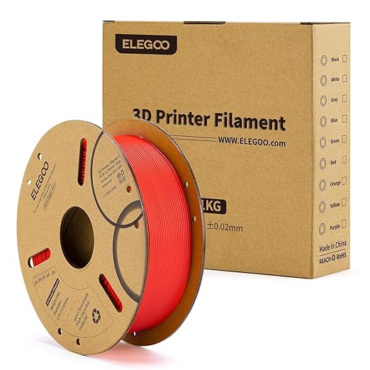 ELEGOO PLA Filament 1.75mm Red 1KG, 3D Printer Filament Dimensional Accuracy +/- 0.02mm, 1kg Cardboard Spool(2.2lbs) 3D Printing Filament Fits for Most FDM 3D Printers