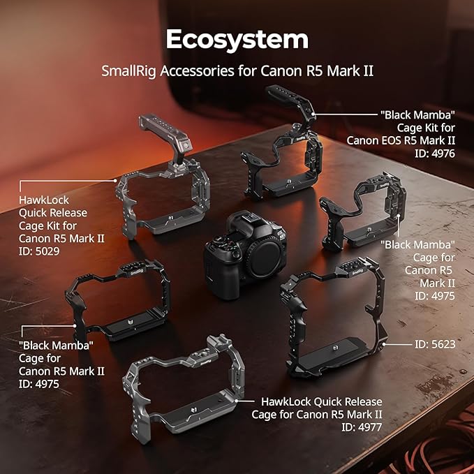 SmallRig R5 Mark II with Battery Grip BG-R20 Camera Cage for Canon, Three-Point Locking Full-Cage with Cold Shoe Mount, Quick Release Plate for Arca for Stabilizer and Tripod Shooting - 5623