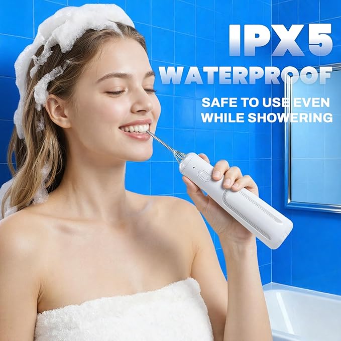 Now Bird Water Dental Flosser Teeth Pick: Portable Oral Irrigator, 3 Modes Cordless Water flosser,Battery Operated, IPX5 Waterproof Flossing Machine for Teeth Cleaning for Travel Home - White