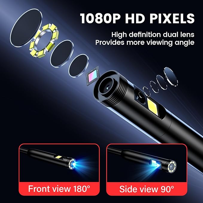 Endoscope Camera with Light: 5" Dual-Lens Inspection Borescope Camera for Sewer - 16.4ft Waterproof Industrial Endoscope - Flexible Snake Bore Scope for Plumbing Automotive