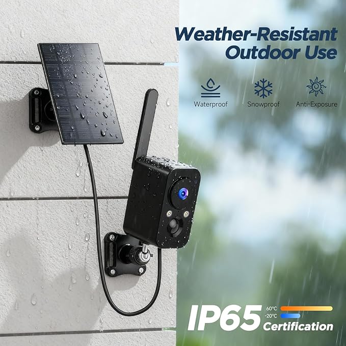IHOXTX 4G SIM Cellular Security Cameras Wireless Outdoor/Indoor with Solar Panel: No WiFi Battery Operated Camera for Home Security with 2-Way Audio - Color Night Vision House CCTV Cam