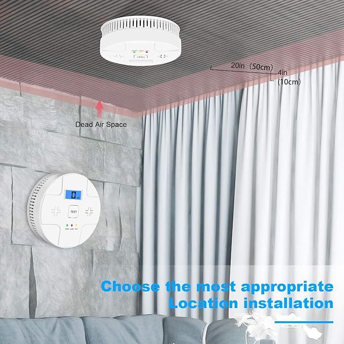 Combination Smoke Carbon Monoxide Alarm Detector Powered by Battery,Dual Alarm Sensor of Smoke and CO,Easy to Install