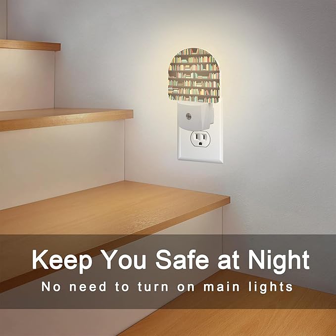 sndheke Books on Bookshelves Night Light, Colorful Books Dusk to Dawn Night Light Plug in,0.5w Energy Saving Sleep Friendly Nightlights for Kids Boys Girls Home Decor