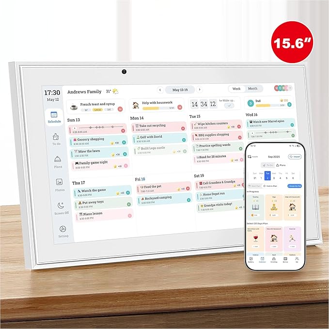 Digital Calendar, 15.6 Inch Wall Planner Electronic Calendar&Chore Chart,1080P Full HD Interactive Touchscreen Smart Touchscreen Interactive Display for Family Schedules – Wall Mount Included, Great for Organizing Your 2026 White