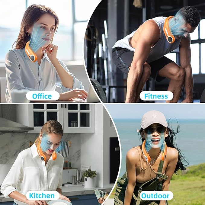 Portable Neck Fan,Hands Free Personal Wearable Bladeless Fan,6000mAh USB Rechargeable,360° Cooling,LED Display,4-Speeds,Birthday Gifts for Men Women Dad Mom,Valentines Day Gifts for Her Him (Orange)
