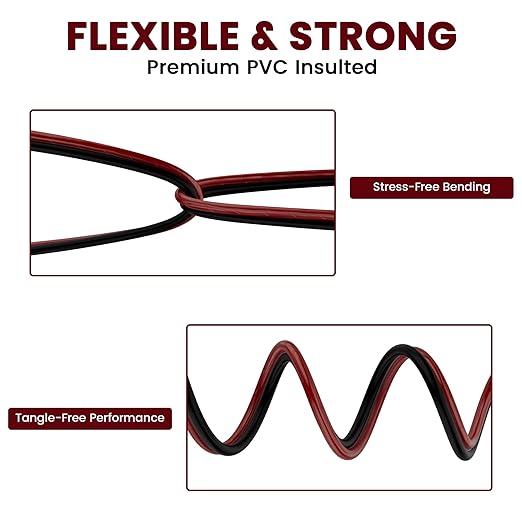 Mygatti 14/2 Gauge Speaker Wire 30FT, 14 AWG 2 Conductors OFC Pure Copper Electrical Red Black Cable for Car Speakers Stereo, Home Theater, Automotive Wire, Aluminum Foil Shield, Flexible Clear PVC
