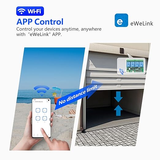 DieseRC 4 Channels WiFi Smart Switch with Bluetooth Transmitter, DC 5V 12V 24V 36V Passive Output Relay Module Ewelink APP WiFi Control Compatible with Alexa/Google Home, Inching/Self-Locking Switch