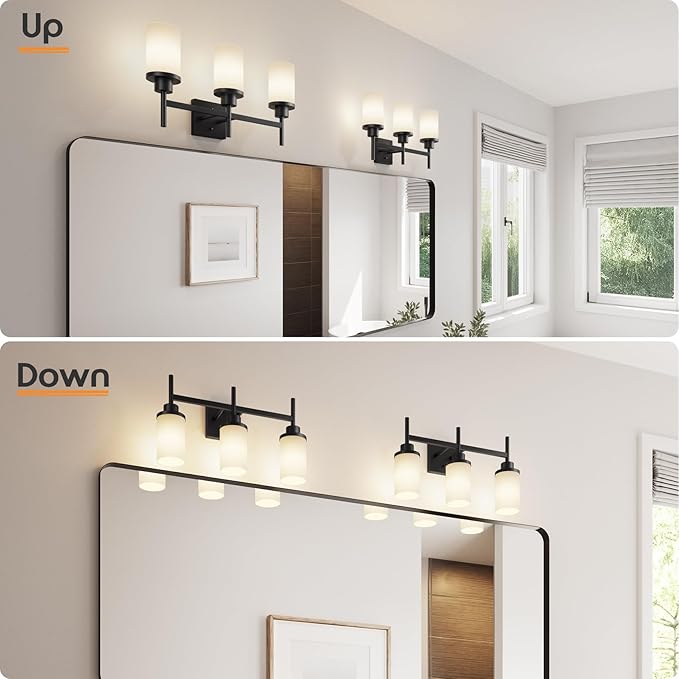 AONEON Vanity Lighting Fixtures Oil Rubbed Bronze 3-Light with White Frosted Glass Shade, Wall Sconces for Bathroom Cabinet Porch Kitchen T001ORB-L3