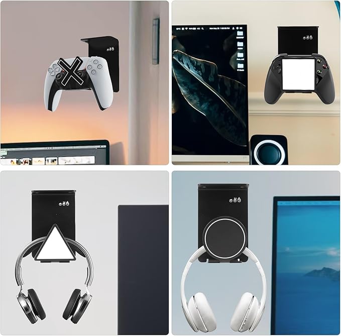 VKheroKV HC128 Headphone Holder Hanger for Desk, Include Adhesive Strips, Universal Headset Stand for PS4/PS5/Xbox/PC/Mac/Headphones Game Controller Hanger (Triangle)