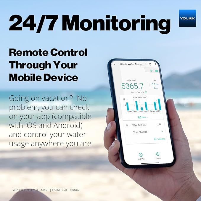 YoLink FlowSmart NSF Water Meter, Smart Water Usage Monitor and Water Leak Detection: 0.5 Inch Advanced Smart Home Water Meter, Hub Included
