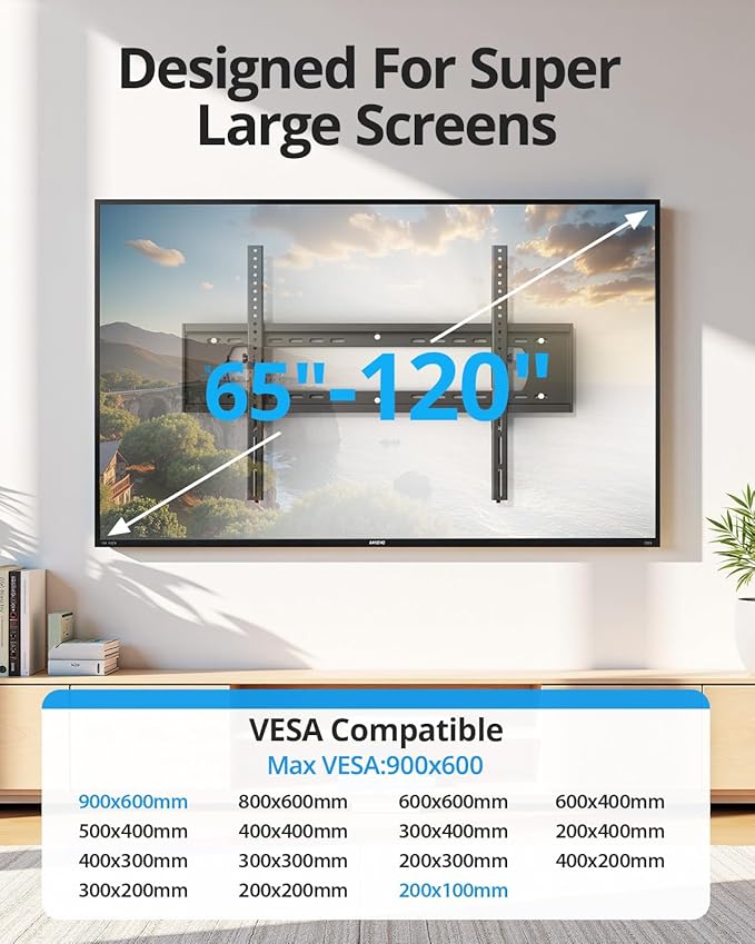 85 86 98 100 inch Heavy Duty Tilt TV Wall Mount Bracket for 65-120" Large TVS Up to 220LBS,Ultra Slim Tilting TV Mount, Max VESA 900×600mm, 16/18/24/32" Studs,Fit Most 65+ 75+ 120 TVs