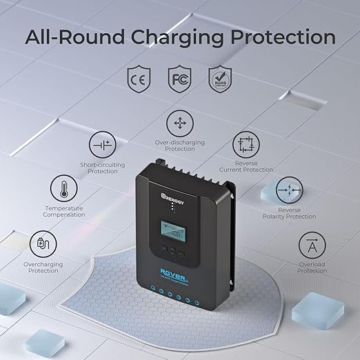 Renogy Solar Charge Controller Rover 20A 12V24V Auto DC Input MPPT Charge Controllers for Solar Panels Adjustable LCD for Gel Sealed Flooded Lithium Batteries