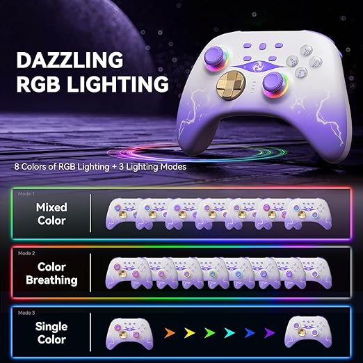 Mytrix Switch Pro Controller with Charging Dock, Wireless Controllers for Nintendo Switch/Switch 2/OLED, Hall Effect Joystick/Trigger, RGB Lighting, Turbo/Macro Button, for PC, iPad - Raiden Design