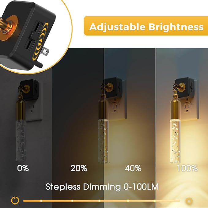 L LOHAS LED Night Lights Plug into Wall, 2 Pack Dimmable Night Light 0-100LM, Rotating Night Lights With Light Sensor, 3000K Soft Light, LED Acrylic Bubble Nightlight Plug in for Bathroom Hallway
