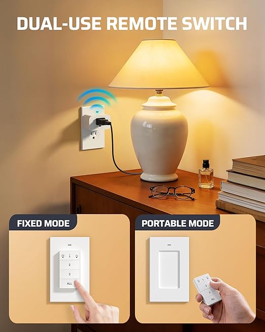 DEWENWILS Remote Control Outlet, Wall Mounted Wireless Light Switch, 2 Independent Control Sockets Electrical Remote Outlet Switch for Lamps, Fans, Household Appliance, No Wiring,100 Ft Range