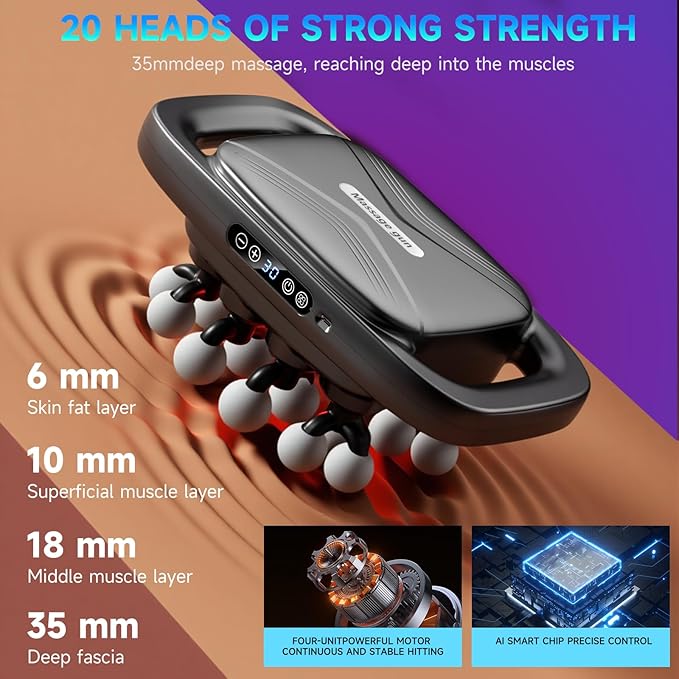 Fakosre Upgraded 20-Head Massage Gun Set, Multi Head Massage Gun with 3 Modes & 30 Levels Intensities, Deep Tissue Massager Muscle Massage Guns for Body Muscle Pain Relief