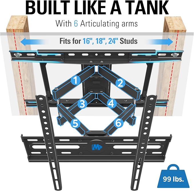 Mounting Dream TV Wall Mount for Most 32-65 Inch TV, Full Motion TV Mount with Dual Arms, Wall Mount Bracket with Swivel and Tilt, Fits 16", 18", 24" Studs, Max VESA 400x400mm, 99 LBS, MD2380-24K