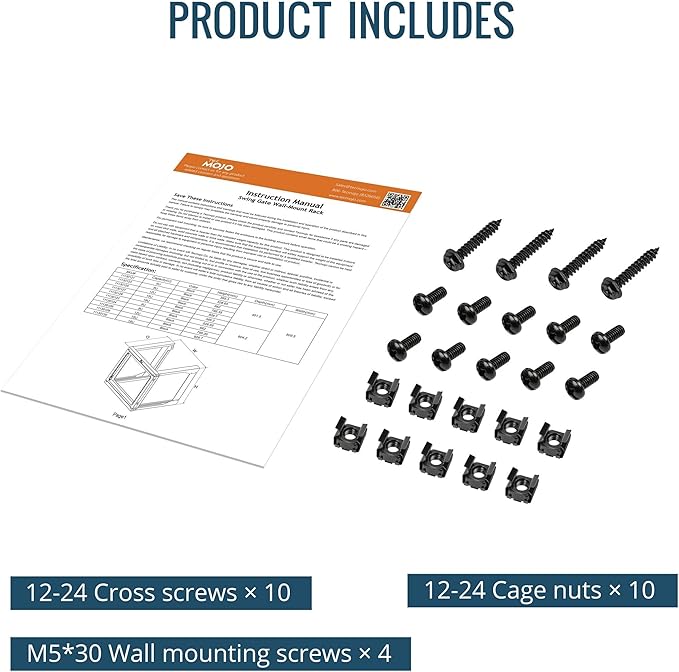 Tecmojo 12U Wall Mount Server Rack, Open Frame Network Rack for 19" Computer/AV/Data/IT/Media Equipment, 18" Depth, 16" Apart Mounting Holes, Swing Gate, Square and Tapped Holes