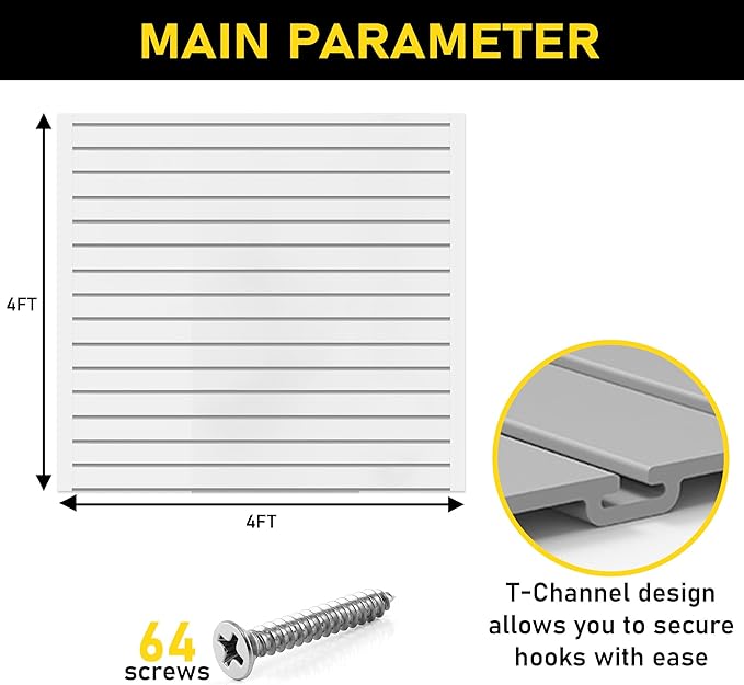 DLDIRECT 48" X 48" - White Slatwall Panel Garage Organizer: Heavy Duty Wall Mounted PVC Rack, Interlocking Slat Paneling for Garage Storage, Slotwall Board, Shelves System