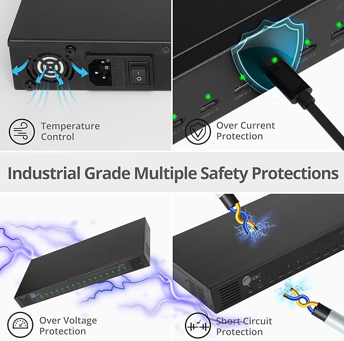 SIIG 16-Port Industrial USB-C PD Charging Station - 1000W - up to 10 USB-C 100W - up to 16 USB-C 60W (ID-US0C11-S1)