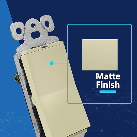 LIDER Minimalist Design Matte Finish Lighted Decorator Switch, Frameless Paddle Light Switch with Locator Light, Grounding Screw, 15A 125V, UL Listed, LS15-1P-I, Ivory