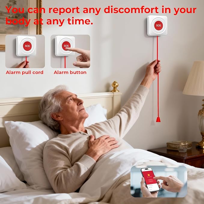 Hapippofa Caregiver Call Button Wireless Call Button for Elderly at Home,WiFi Panic Button,Life Alert Systems for Seniors No Monthly Fee (whiter2)