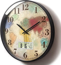 Modern Round Retro Digital and Analog Wall Clock Silent Calendar Colorful World Map Vintage Clocks with Date and Temperature Week Quiet Non-ticking Kid Room Office Kitchen Decor for Bedroom 12 Inch