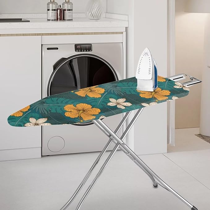 ZCFYGDX Hawaiian Flower Leaf Print Ironing Board Cover 2 Extra Large, Elastic Edges Nylon Buckle Straps Fasteners, (18 x 58 in) Resist Scorching & Staining Breathable Wear-Resistant Easy Install