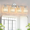 FDPBY Modern 4 Light Crystal Vanity Light, Chrome Vertical Bathroom Light Fixture Over Mirror for Dressing Table Sink, Compatible with Dimmable Bulbs (Bulbs Not Included)