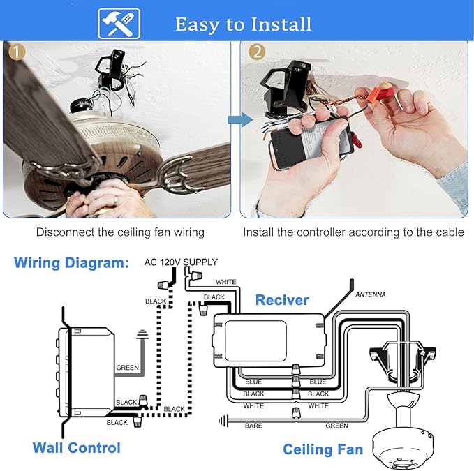 Universal Ceiling Fan Wall Remote Control Kit Replacement for Hampton Bay Hunter Harbor Breeze, 3-Speed Light Dimmer